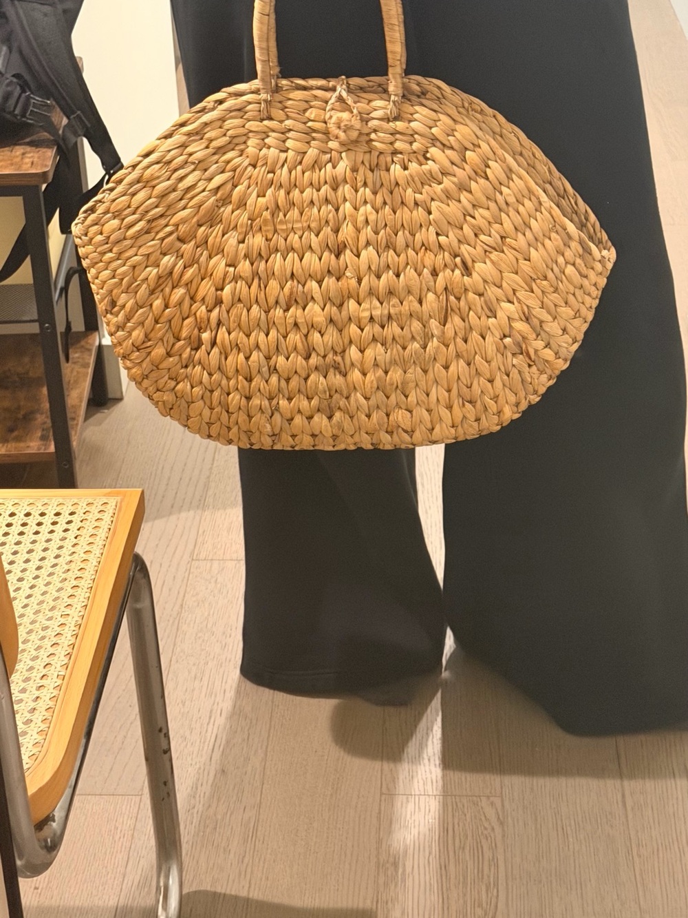 Japanese Woven Round Straw Tote Bag - Natural Tan - Picture 5 of 5